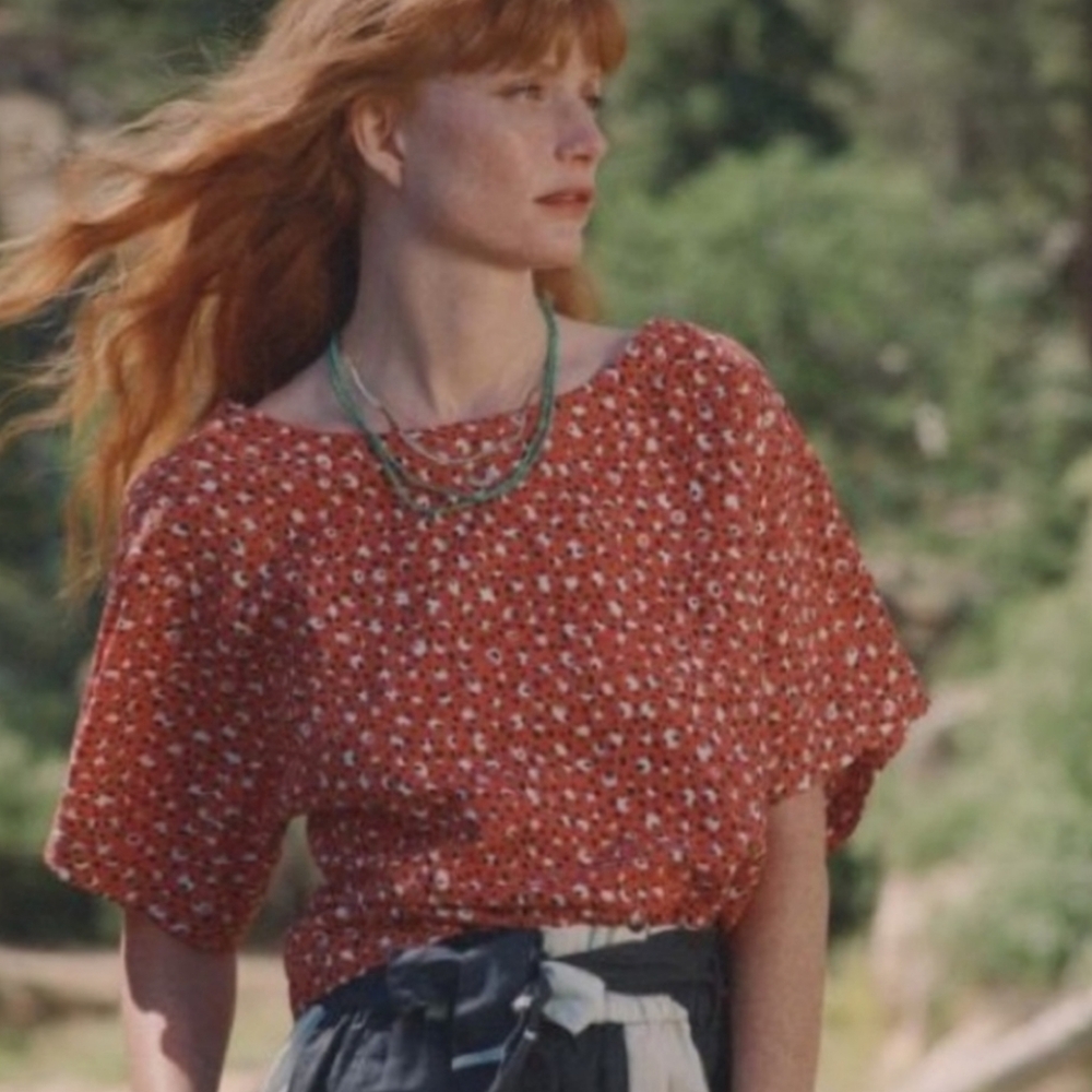 The Odells Linen Reversible Women's Floral Red Blouse